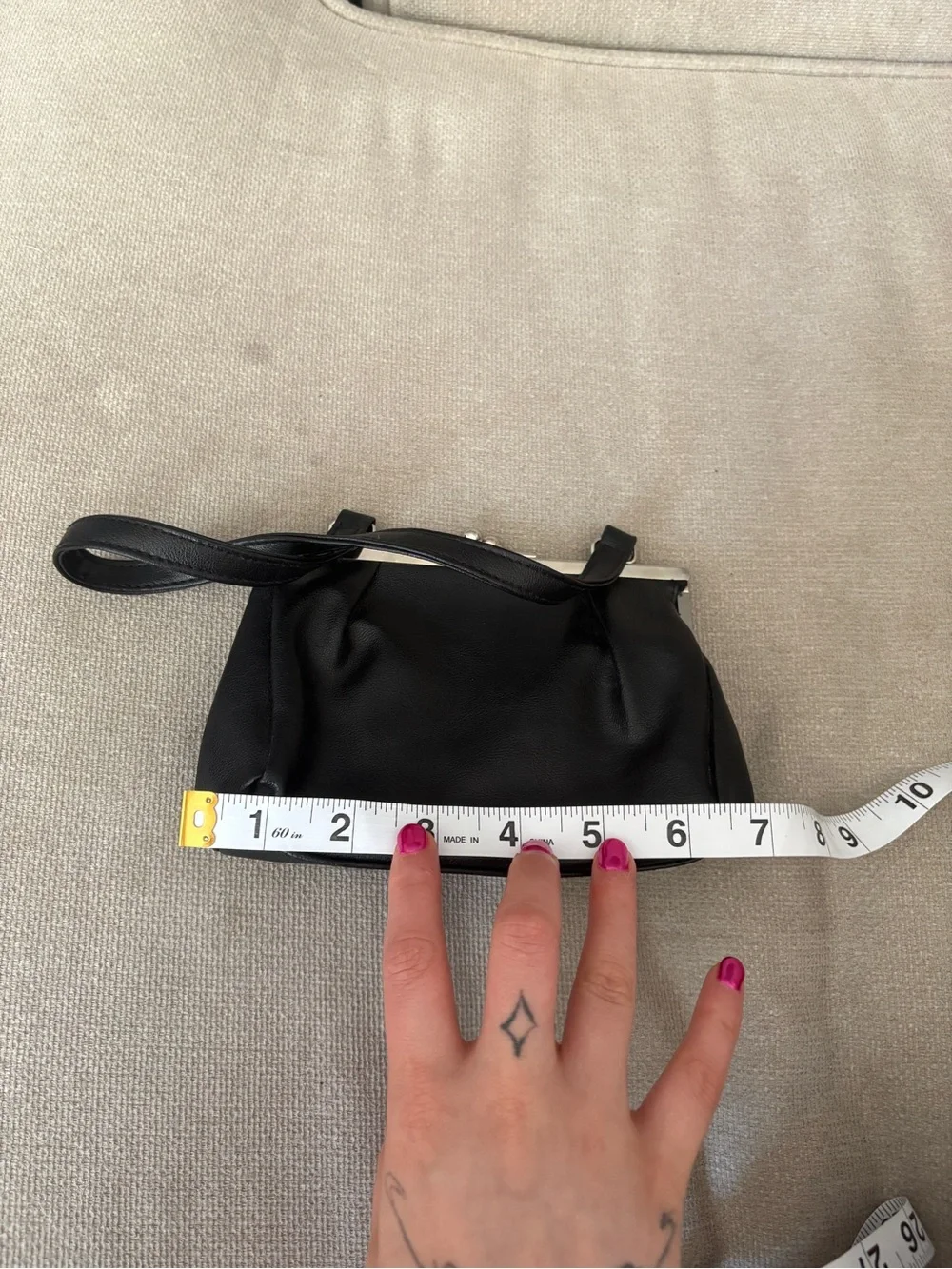 Black Leather Mini Clutch with Silver Hardware | Vintage Glam